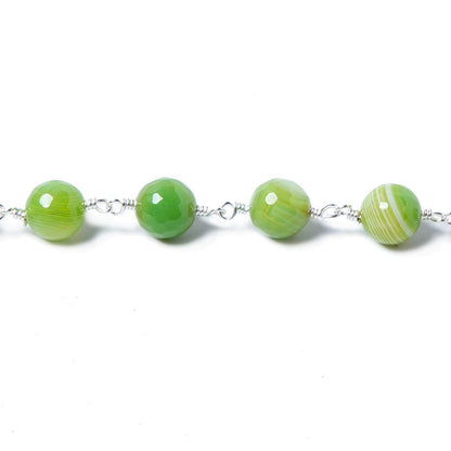 8mm Green Agate plain round Silver plated Chain by the foot 22 pieces