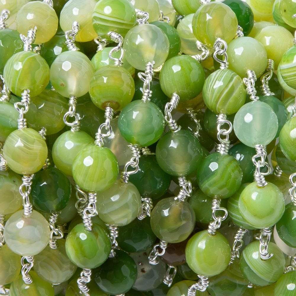 8mm Green Agate plain round Silver plated Chain by the foot 22 pieces