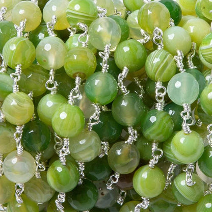 8mm Green Agate plain round Silver plated Chain by the foot 22 pieces