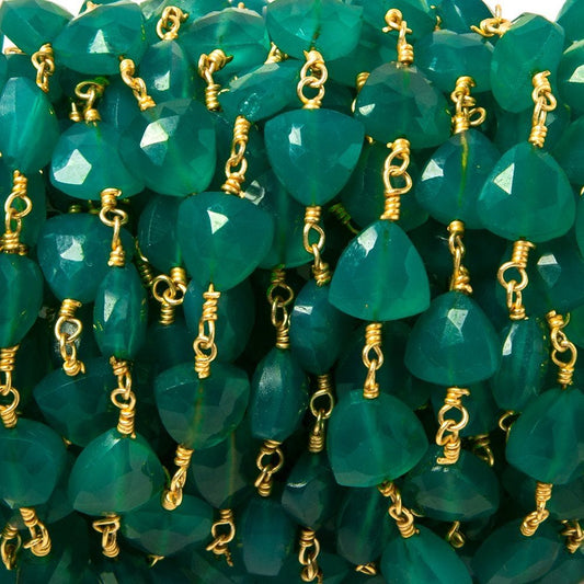 8mm Green Onyx triangle Gold plated Chain by the foot 22pcs
