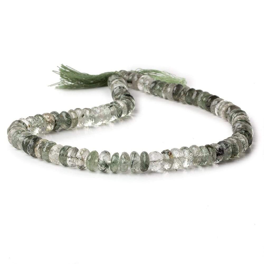 8mm Green Tourmalinated Quartz Faceted Rondelles 14 inch 92 beads