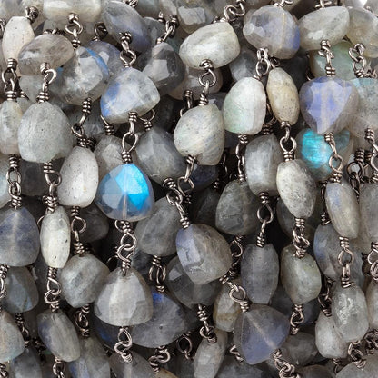 8mm Labradorite triangle Black Gold plated Chain by the foot 22 pieces