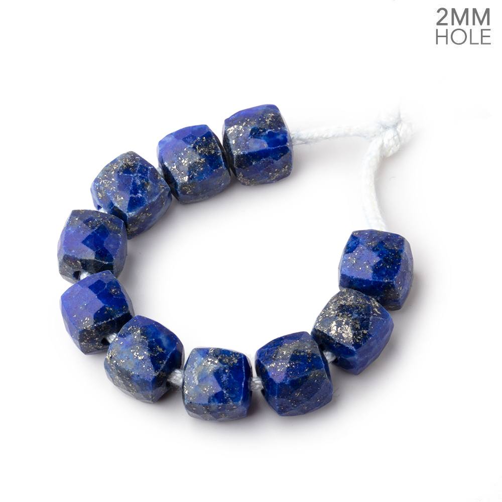 8mm Lapis Lazuli 2mm Large Hole Faceted Cube Beads Set of 10 pieces