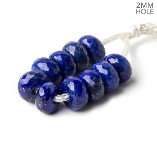 8mm Lapis Lazuli 2mm Large Hole Faceted Rondelle Bead Set of 10