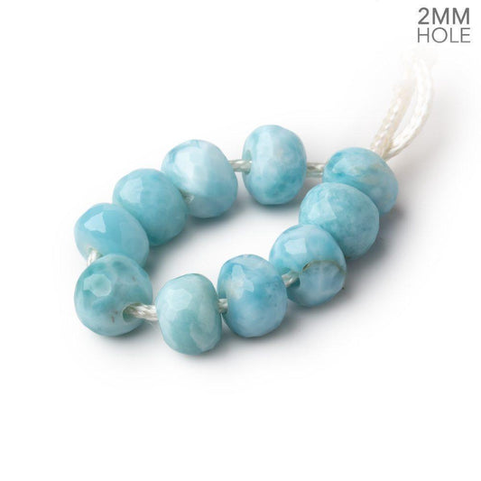 8mm Larimar 2mm Large Hole Faceted Rondelle Bead Set of 10