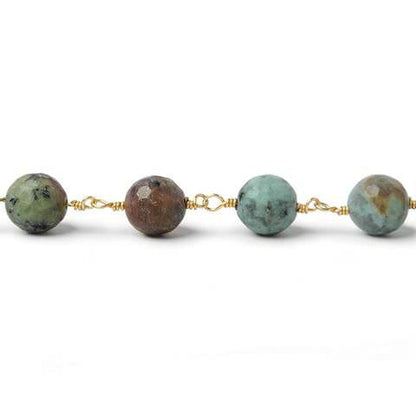 8mm Matte African Turquoise faceted round Gold plated Chain