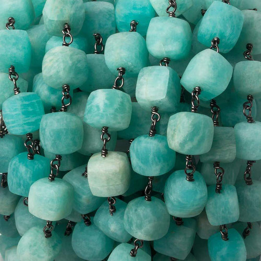 8mm Matte Amazonite cube Black Gold over .925 Silver Chain by the foot 21 beads