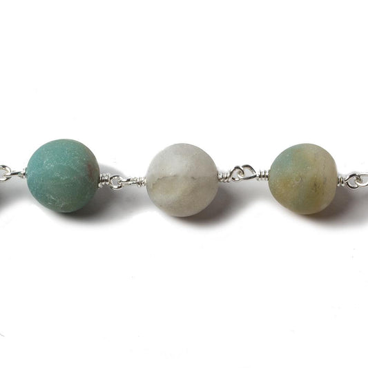 8mm Matte Amazonite plain round Silver Chain by the foot 23 pcs