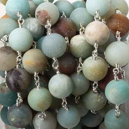 8mm Matte Amazonite plain round Silver Chain by the foot 23 pcs