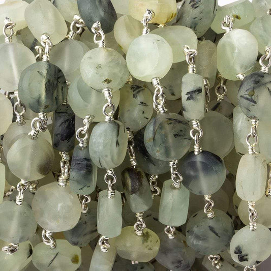 8mm Matte Dendritic Prehnite plain coin Silver plated Chain by the foot