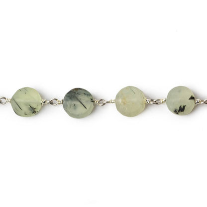 8mm Matte Dendritic Prehnite plain coin Silver plated Chain by the foot