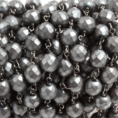 8mm Matte Hematite faceted round Black Gold Plated Chain by the foot 23 pcs