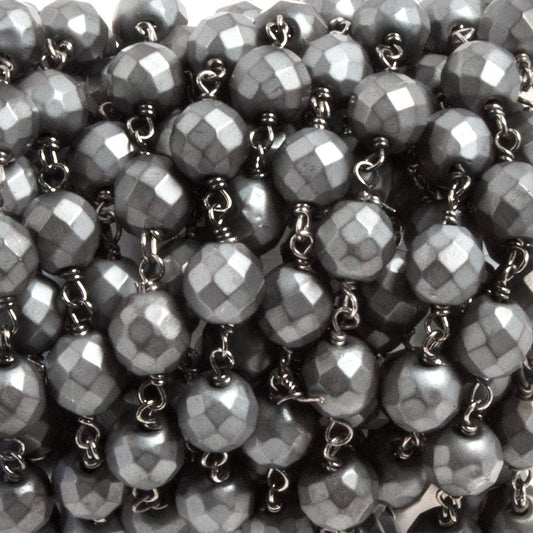 8mm Matte Hematite faceted round Black Gold Plated Chain by the foot 23 pcs