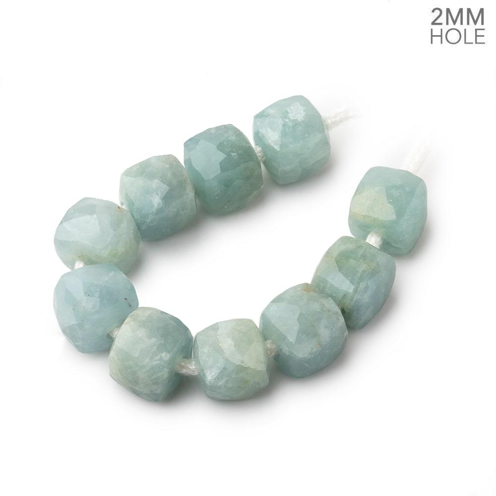 8mm Milky Aquamarine 2mm Large Hole Faceted Cube Beads Set of 10