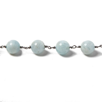 8mm Milky Aquamarine plain round Black Gold plated Chain by the foot 22 pcs