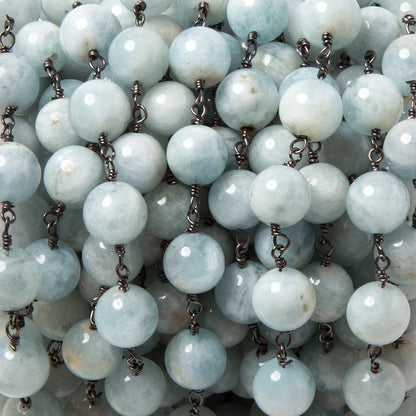8mm Milky Aquamarine plain round Black Gold plated Chain by the foot 22 pcs