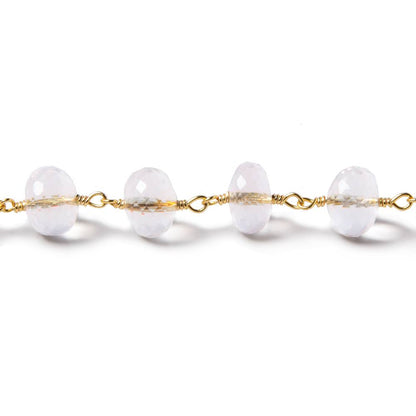 8mm Milky Crystal Quartz rondelle Vermeil Chain by foot 30 pieces