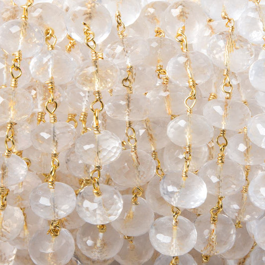 8mm Milky Crystal Quartz rondelle Vermeil Chain by foot 30 pieces