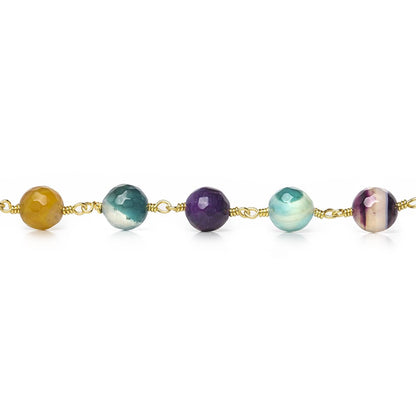 8mm Multi Color Festive Agate faceted round Gold Chain by the foot 21 beads