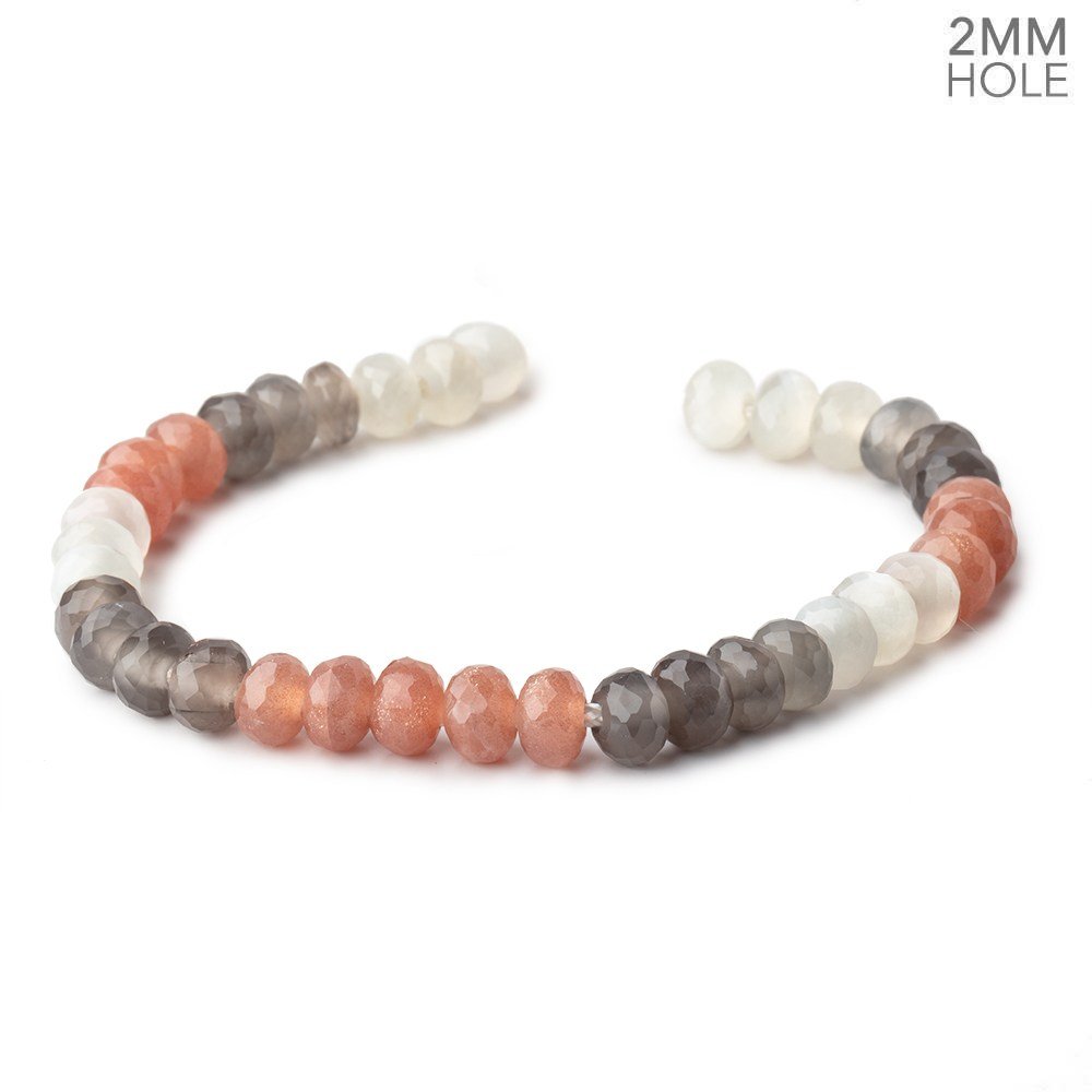 8mm Multi Color Moonstone 2mm Large Hole Faceted Rondelles 8 inch 36 Beads