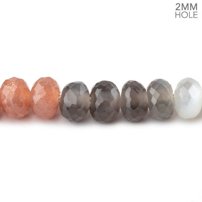 8mm Multi Color Moonstone 2mm Large Hole Faceted Rondelles 8 inch 36 Beads