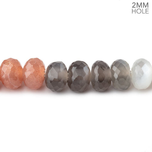 8mm Multi Color Moonstone 2mm Large Hole Faceted Rondelles 8 inch 36 Beads