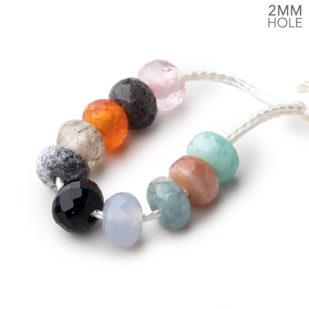 8mm Multi Gemstone 2mm Large Hole Faceted Rondelle Bead Set of 10