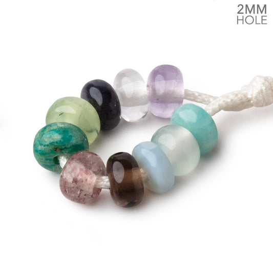 8mm Multi Gemstone 2mm Large Hole Plain Rondelle Set of 10