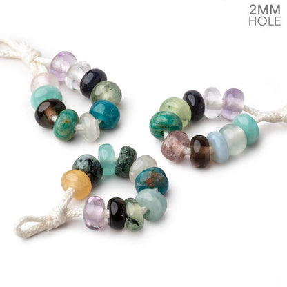 8mm Multi Gemstone 2mm Large Hole Plain Rondelle Set of 10