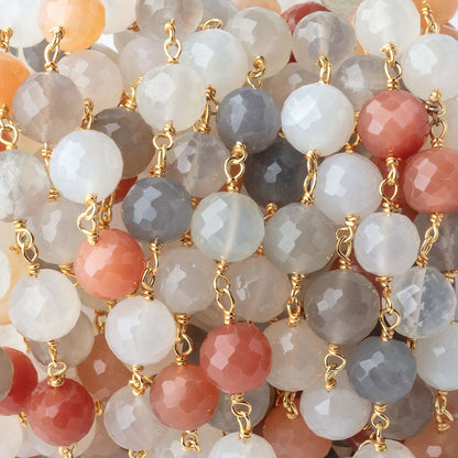 8mm Multi Moonstone Faceted Rounds on Vermeil Chain by the Foot 22 Beads