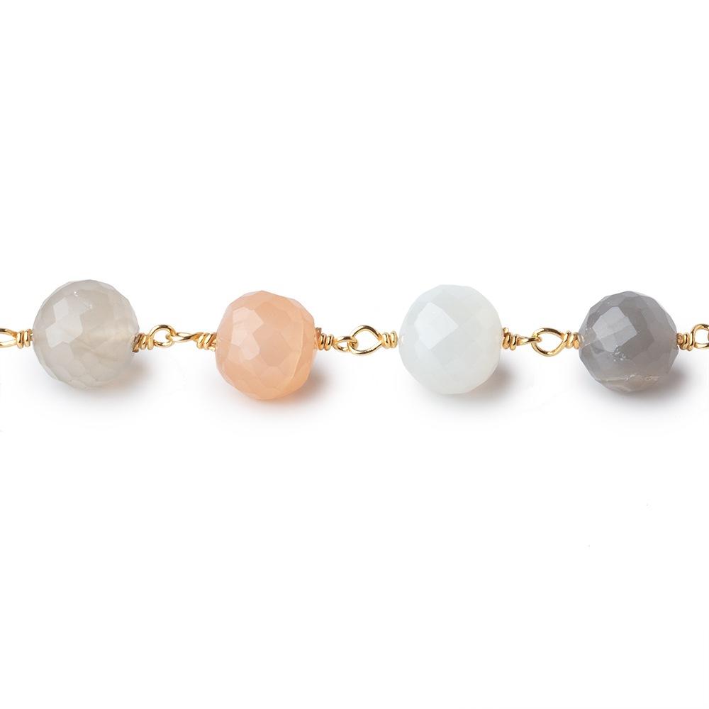 8mm Multi Moonstone Faceted Rounds on Vermeil Chain by the Foot 22 Beads