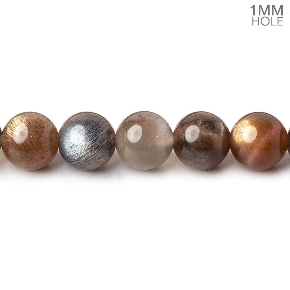 8mm Multi Moonstone plain round beads 16 inch 50 beads AAA 1mm large hole