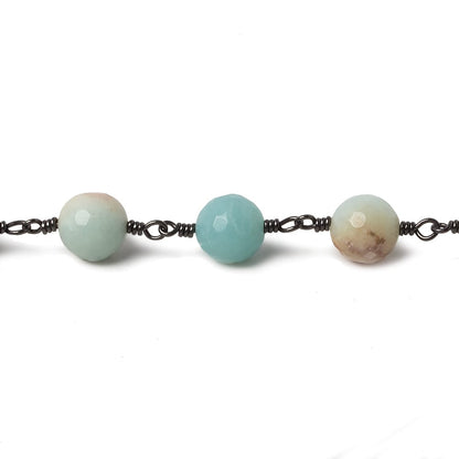 8mm MultiColor Amazonite faceted round Black Gold chain by the foot 23 pcs