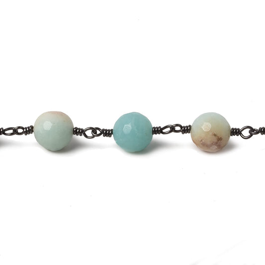 8mm MultiColor Amazonite faceted round Black Gold chain by the foot 23 pcs