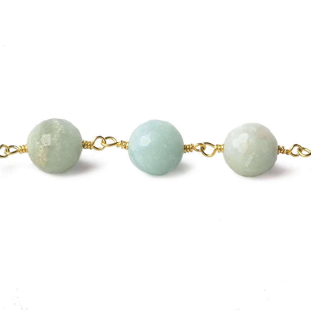 8mm MultiColor Amazonite faceted round Gold Chain by the foot 21 beads