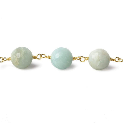 8mm MultiColor Amazonite faceted round Gold Chain by the foot 21 beads