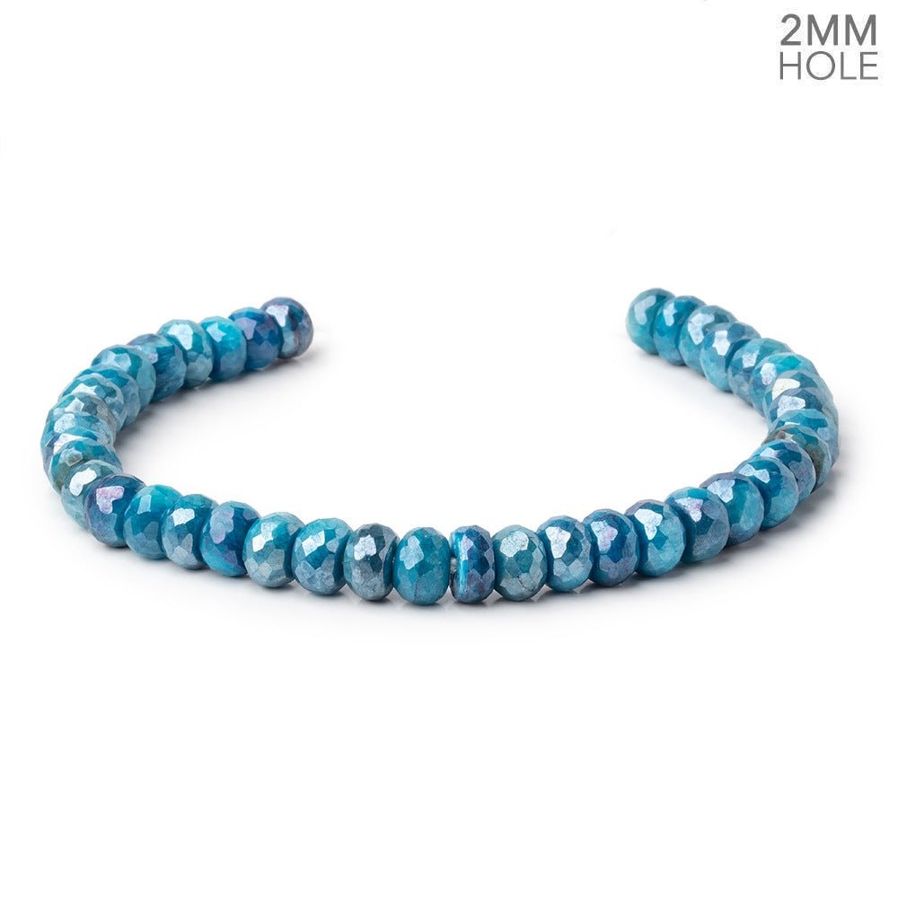 8mm Mystic Cerulean Blue Moonstone 2mm Large Hole Faceted Rondelles 8 inch 40 Beads