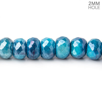 8mm Mystic Cerulean Blue Moonstone 2mm Large Hole Faceted Rondelles 8 inch 40 Beads