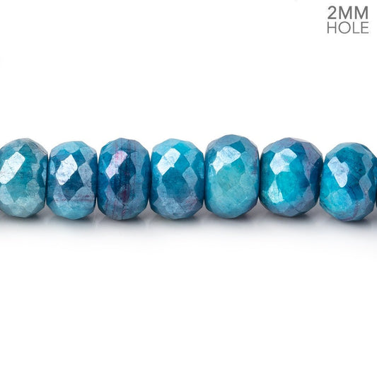 8mm Mystic Cerulean Blue Moonstone 2mm Large Hole Faceted Rondelles 8 inch 40 Beads