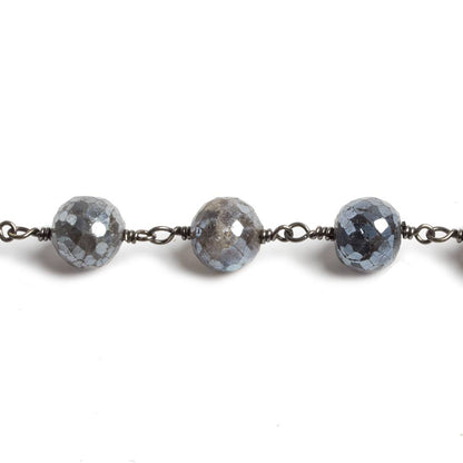 8mm Mystic Labradorite faceted round Black Gold Chain by the foot 20 beads