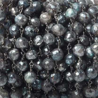 8mm Mystic Labradorite faceted round Black Gold plated Chain by the foot 20 pcs