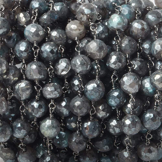8mm Mystic Labradorite faceted round Black Gold plated Chain by the foot 20 pcs