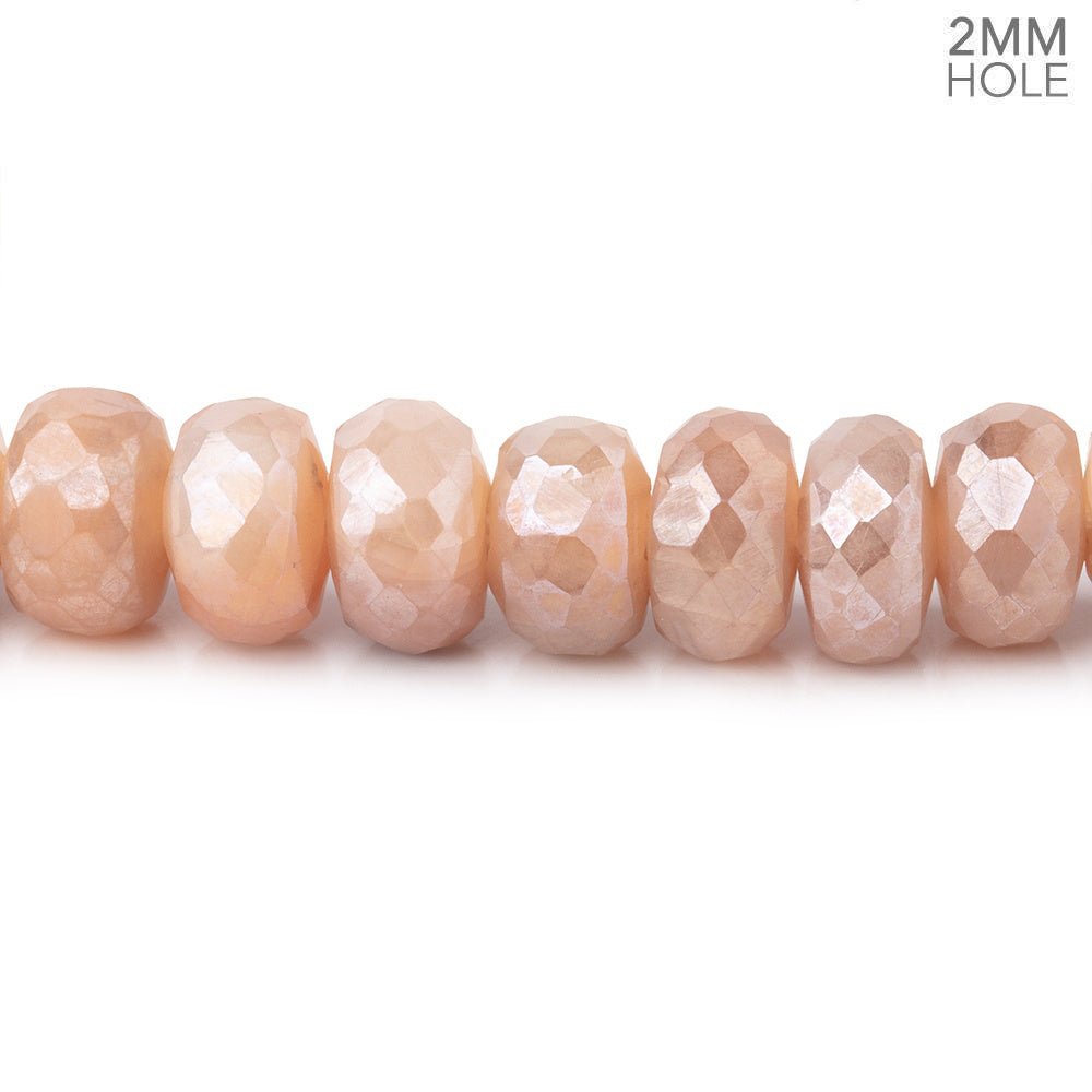 8mm Mystic Peach Moonstone 2mm Large Hole Faceted Rondelles 8 inch 40 Beads