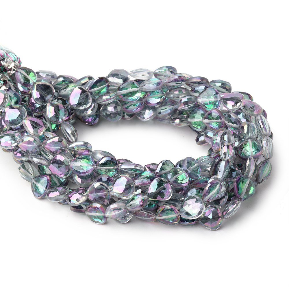 8mm Mystic White Topaz Straight Drill Faceted Hearts 9 inch 29 Beads