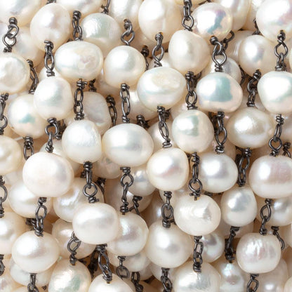 8mm Off White Side Drilled Baroque Pearls on Black Gold Plated Chain
