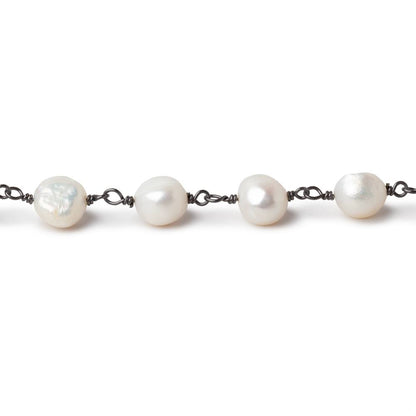 8mm Off White Side Drilled Baroque Pearls on Black Gold Plated Chain