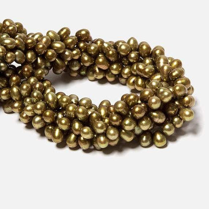 8mm Olive Green Top Drilled Oval Pearls, 15 inch