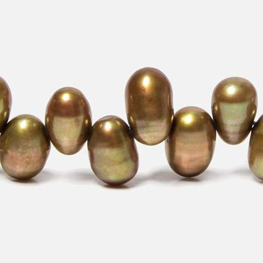 8mm Olive Green Top Drilled Oval Pearls, 15 inch