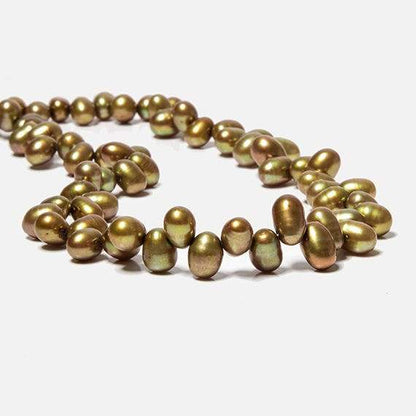 8mm Olive Green Top Drilled Oval Pearls, 15 inch