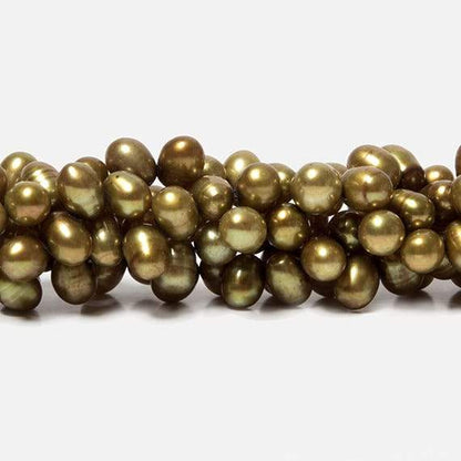 8mm Olive Green Top Drilled Oval Pearls, 15 inch